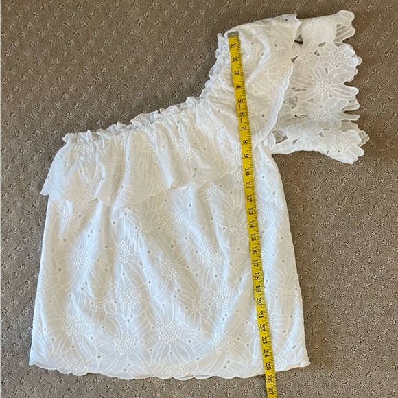 KAS New York Dulia White Floral Eyelet Lace One Shoulder Blouse, Sz S/M - Picture 9 of 14